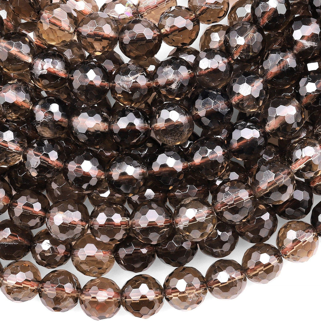 Faceted Natural Smoky Quartz Round Beads 8mm Gemstone 15" Strand