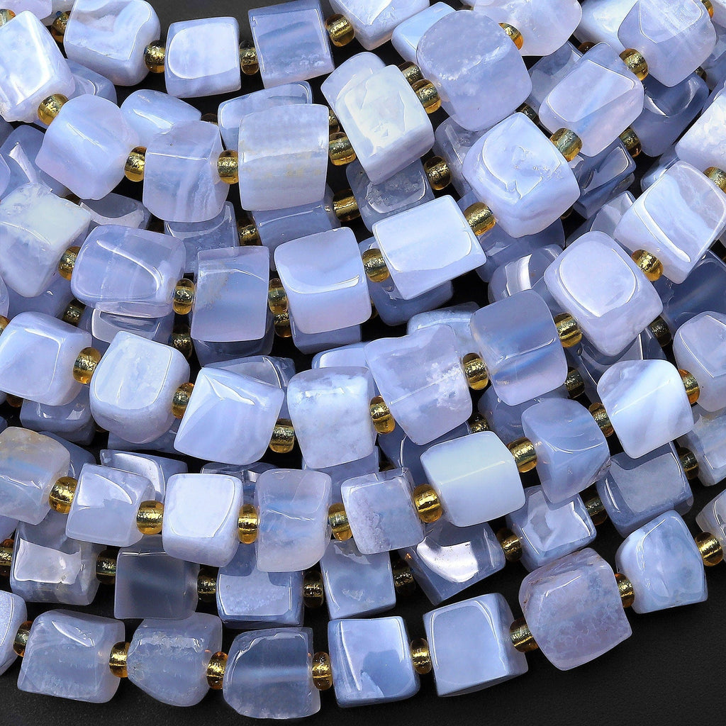 Natural Blue Lace Agate 6mm 8mm Cube Beads 15.5" Strand