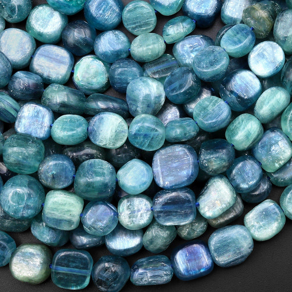 Natural Bicolor Blue Green Kyanite Freeform 8mm Coin Pebble Nugget Beads 15.5" Strand