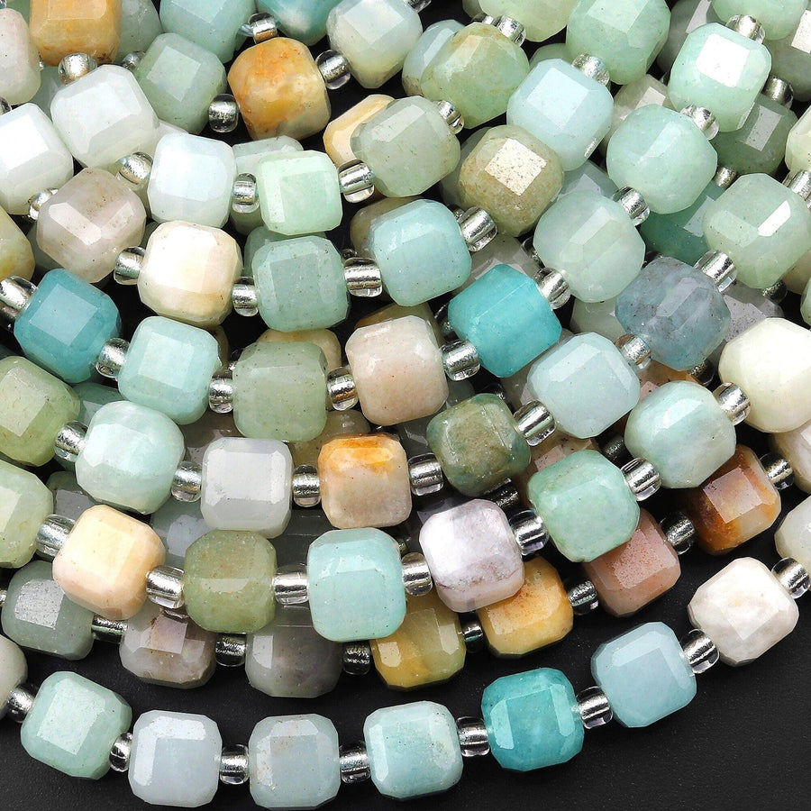 Faceted Natural Amazonite 6mm Rubic Cube Beads 15.5" Strand