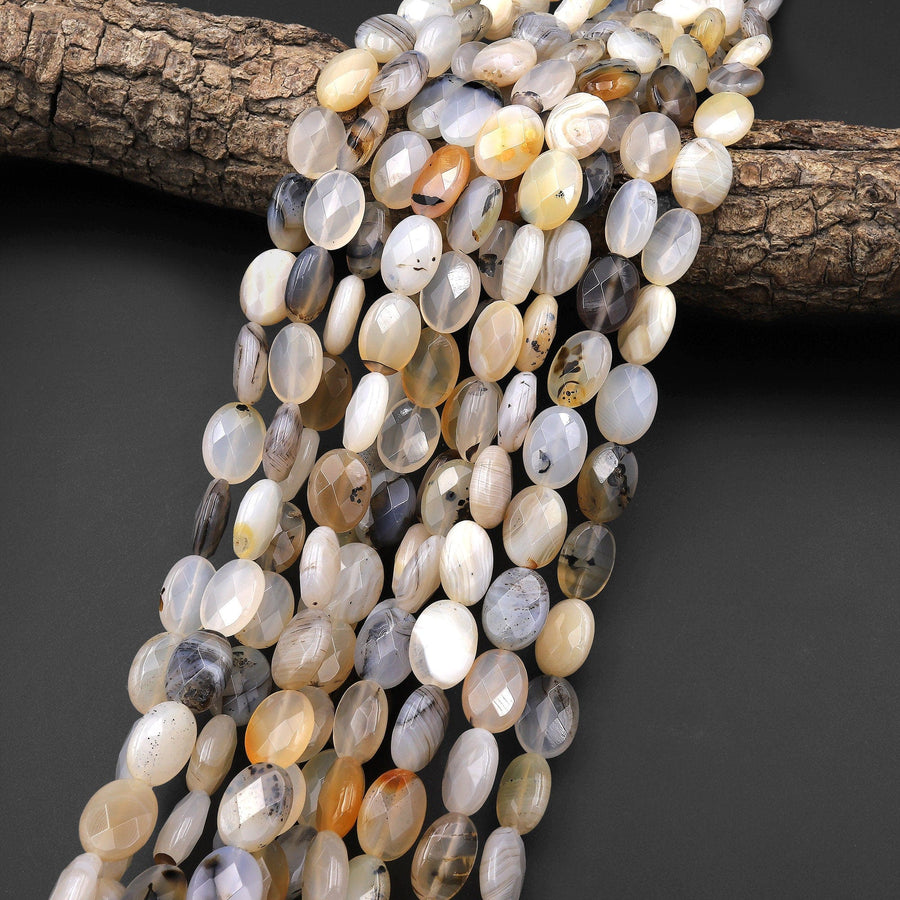 Faceted Natural Montana Agate Oval Beads 12x8mm 14x10mm 15.5" Strand