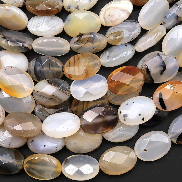 Faceted Natural Montana Agate Oval Beads 12x8mm 14x10mm 15.5" Strand