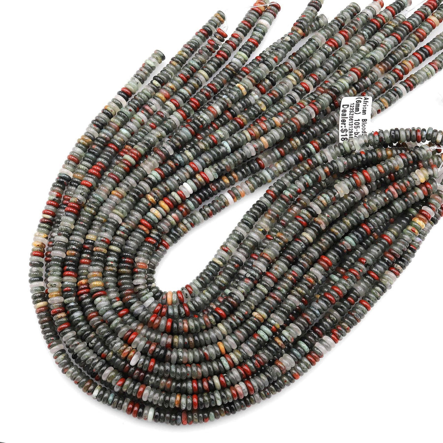 Natural African Bloodstone Smooth Thin Rondelle Beads 6mm 15.5" Strand