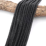 Natural Black Lava Thin Rondelle Beads 4mm 15.5" Strand