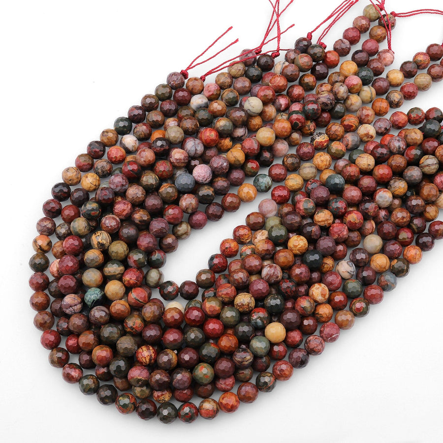 Faceted Natural Red Creek Jasper Beads 8mm Red Green Yellow Brown Aka Multicolor Picasso Jasper 14.5" Strand