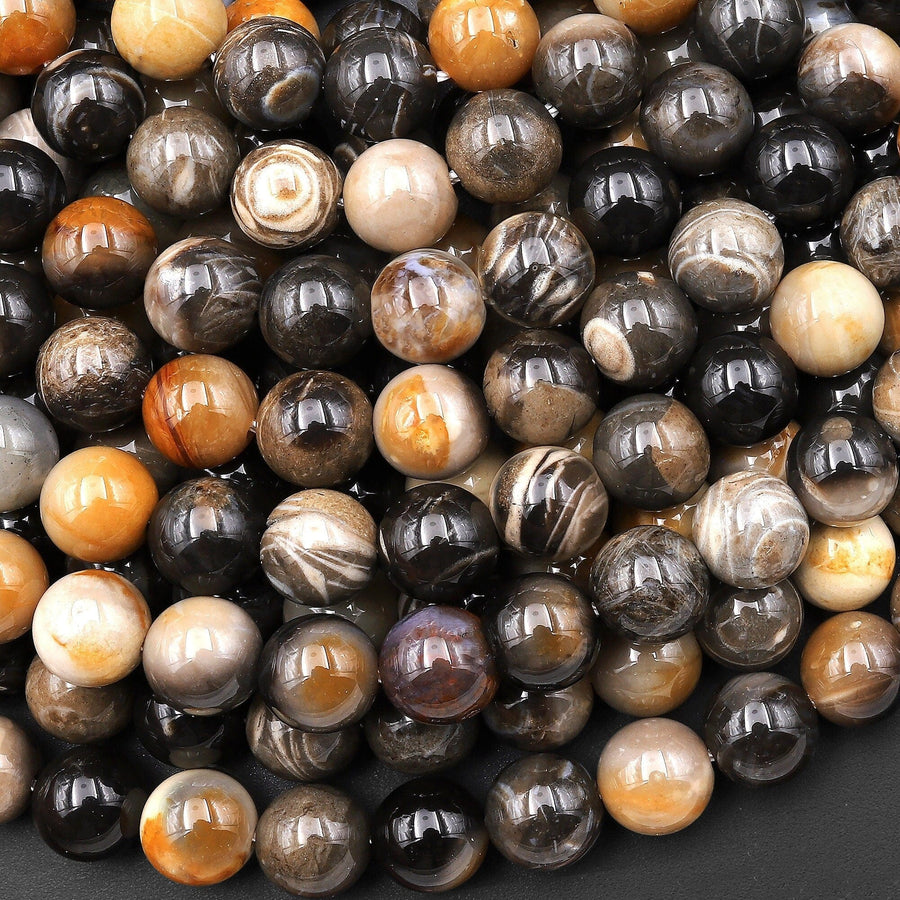 Natural Petrified Wood Beads 6mm 8mm 10mm Round Beads Earthy Golden Brown Tan Beige Taupe Gray Gemstone 15.5" Strand