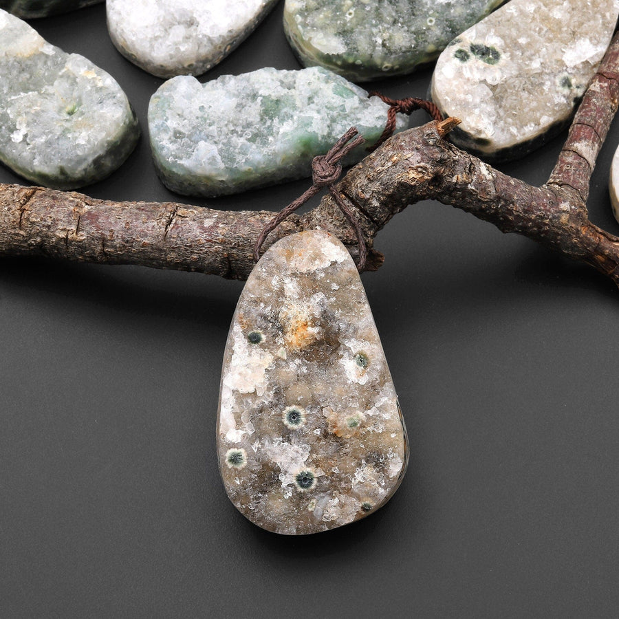 Natural Ocean Jasper Pendant Freeform Oval Shape Gemstone A2