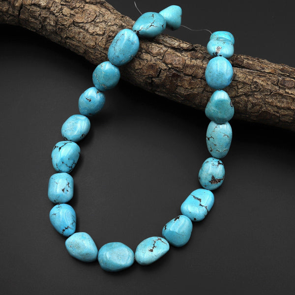 Genuine Natural Sky Blue Turquoise Nugget Beads 16mm 20mm 15.5" Strand