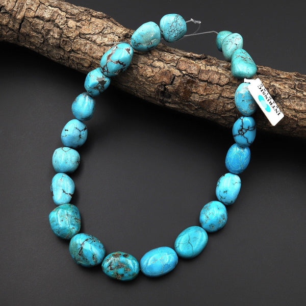 Genuine Natural Blue Turquoise Nugget Beads 16mm 22mm 15.5" Strand B0601