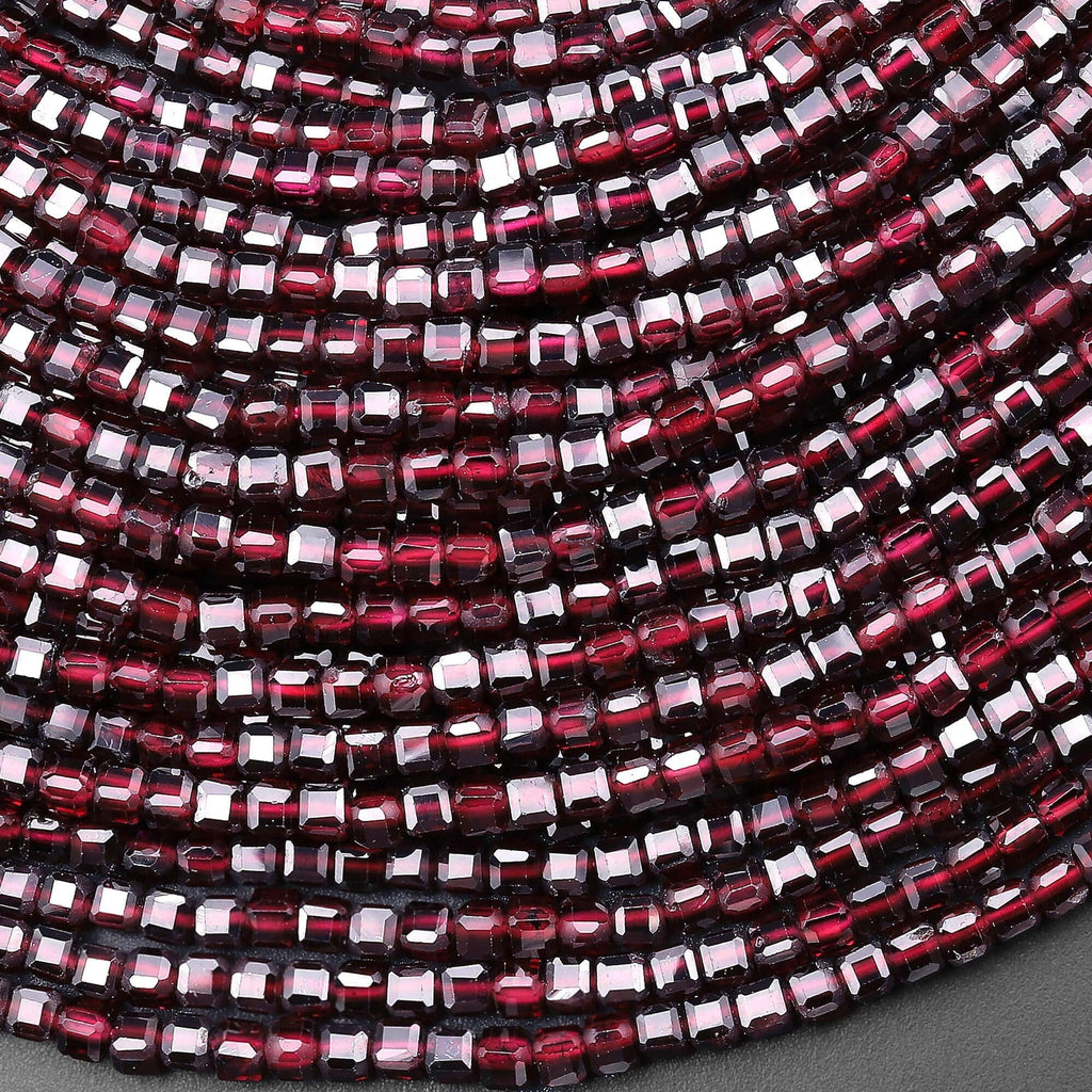 Natural Red Garnet 3mm Faceted Cube Gemstone Beads 15.5" Strand