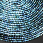 Natural Paraiba Blue Tourmaline Faceted 2mm Round Beads Translucent Gradient Shaded Indicolite Gemstone 15.5" Strand