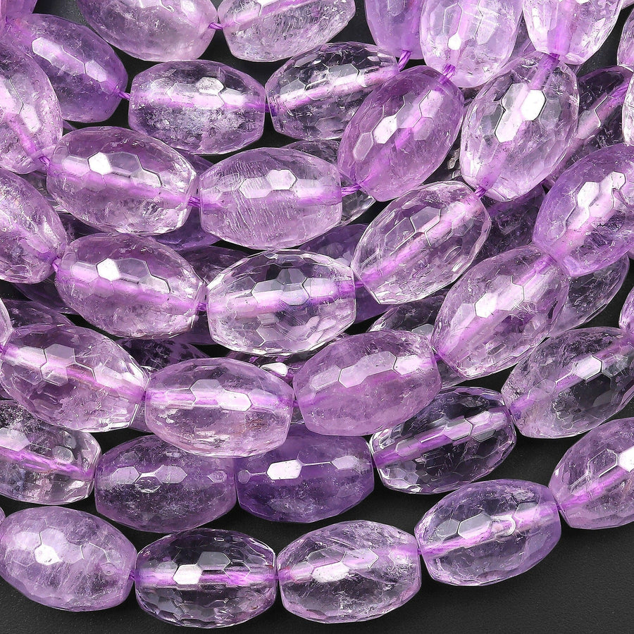 AAA Faceted Natural Lilac Amethyst Oval Nugget Beads 15.5" Strand