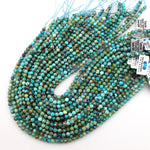 Faceted Natural Turquoise 5mm Round Beads Real Genuine Vibrant Blue Green Turquoise Micro Diamond Cut 15.5" Strand