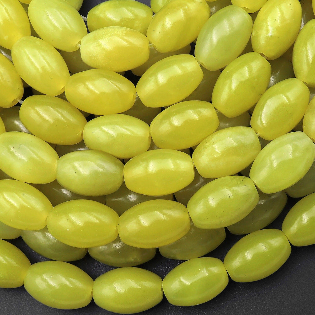 Natural Lemon Jade Drum Barrel Beads 12x8mm 15.5" Strand