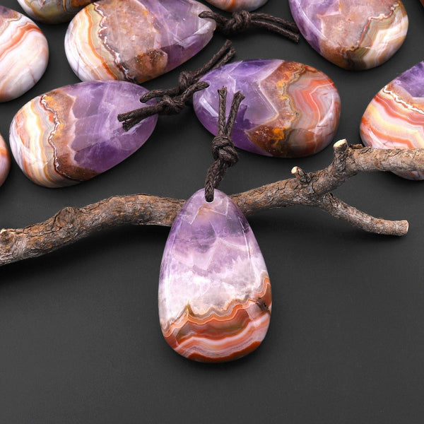 Natural Rainbow Amethyst Freeform Teardrop Pendant A4