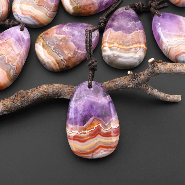 Natural Rainbow Amethyst Freeform Teardrop Pendant A6