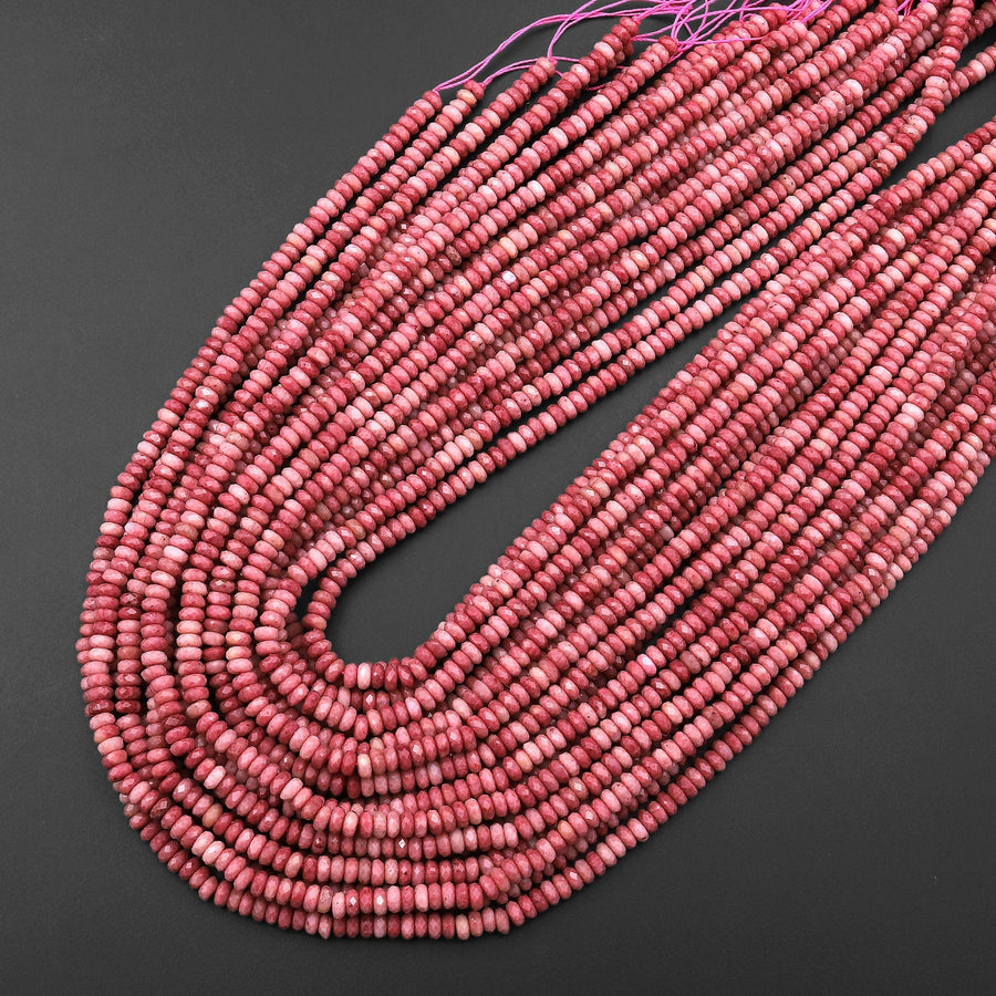 AAA Natural Petrified Pink Rhodonite 4mm Micro Faceted Thin Rondelle Gemstone Beads 15.5" Strand