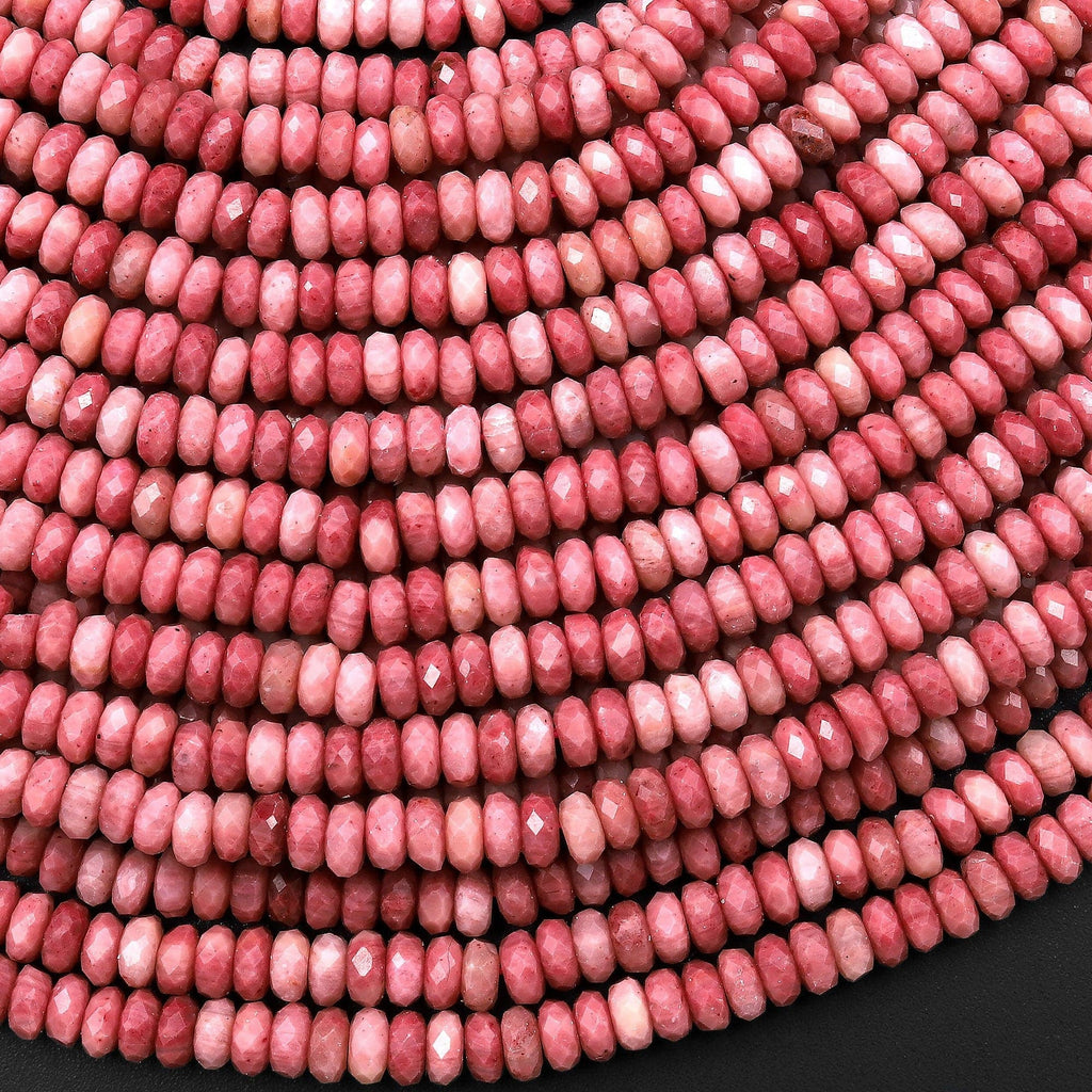 AAA Natural Petrified Pink Rhodonite 4mm Micro Faceted Thin Rondelle Gemstone Beads 15.5" Strand