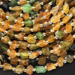 Rough Raw Natural Golden Yellow Green Tourmaline Beads Freeform Nuggets 15.5" Strand