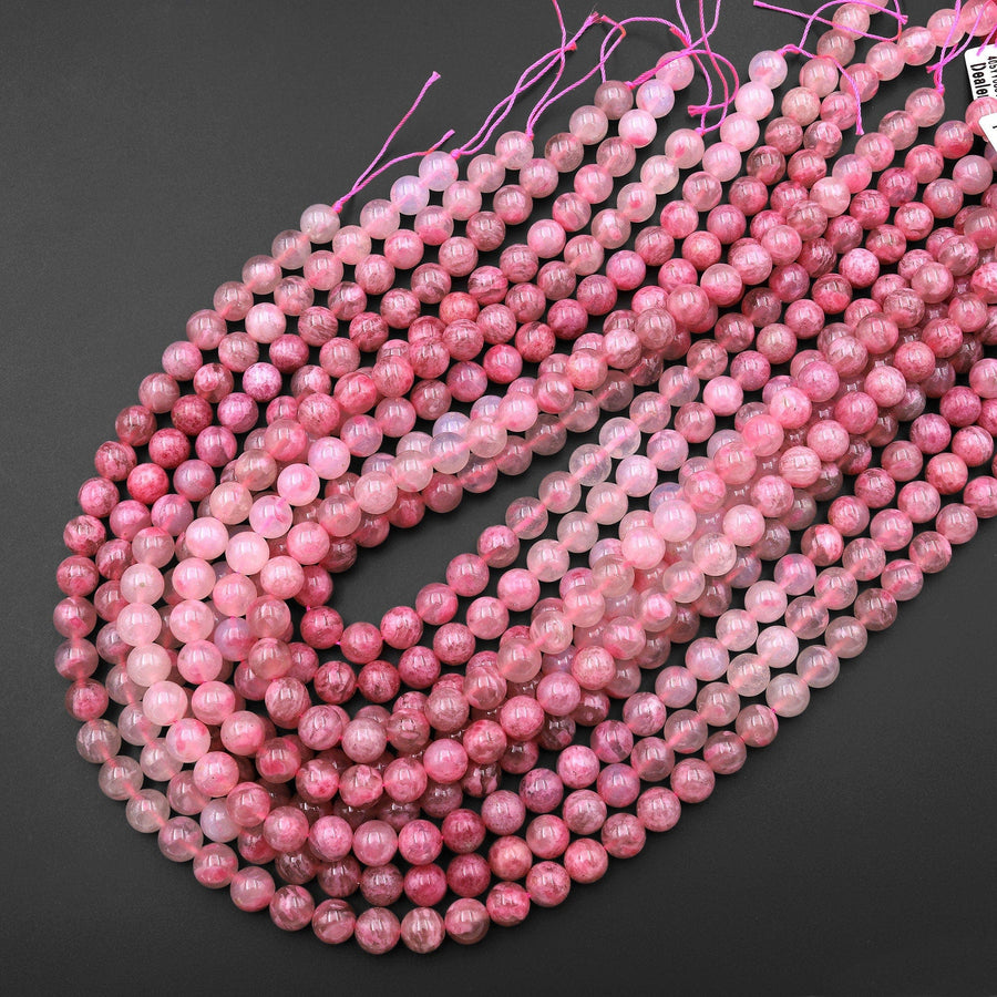 AAA Natural Pink Rhodonite In Quartz Beads 6mm 8mm 10mm Round Beads Gradient Gemstone 15.5" Strand