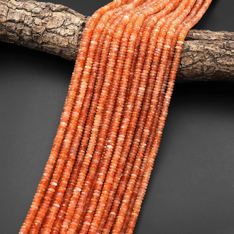 AAA Natural Sunstone Faceted Thin Rondelle Beads 4mm 15.5" Strand