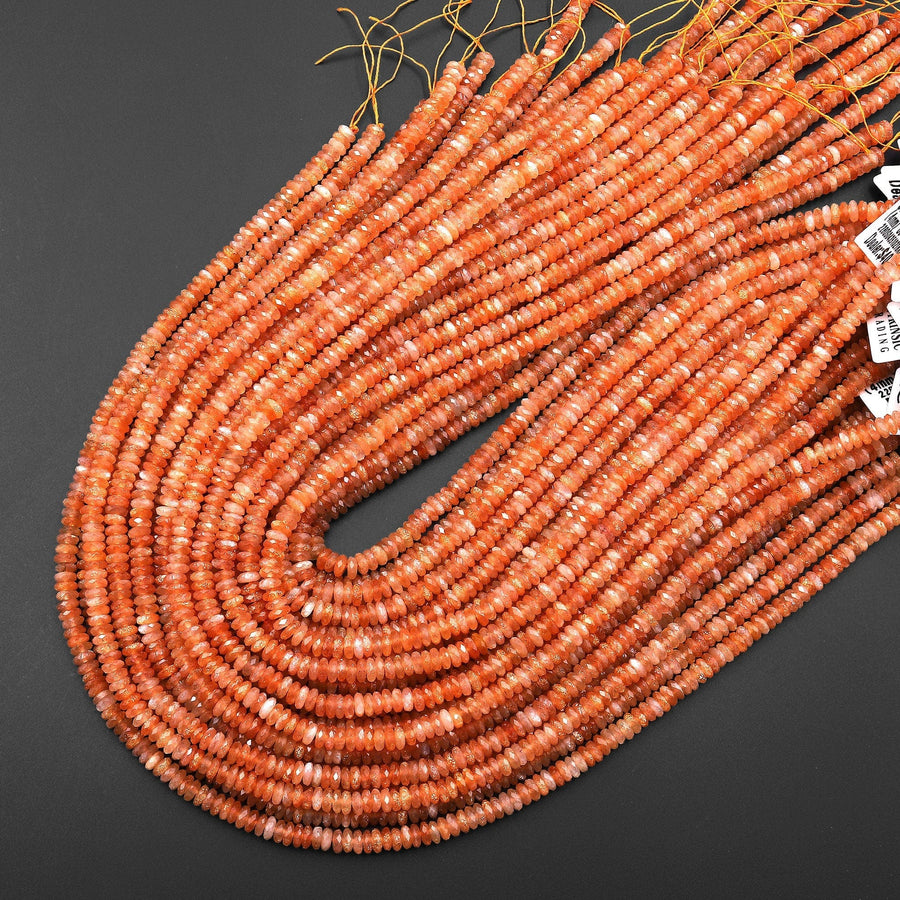 AAA Natural Sunstone Faceted Thin Rondelle Beads 4mm 15.5" Strand