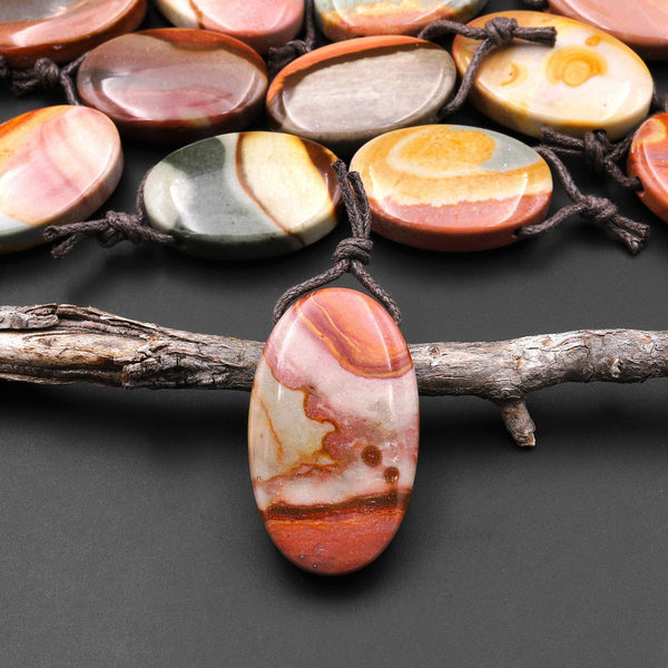 Natural Gemstone Oval Pendant Polychrome Landscape Ocean Jasper from Madagascar A9