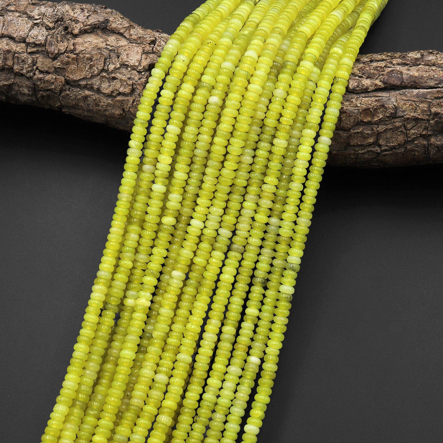 Natural Lemon Jade Beads 4mm Smooth Rondelle Gemstone 15.5" Strand