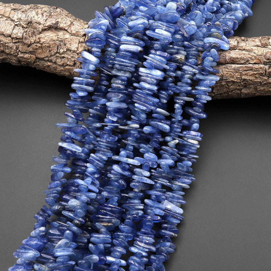 Natural Blue Kyanite Freeform Long Thin Spike Beads Center Drilled 15.5" Strand