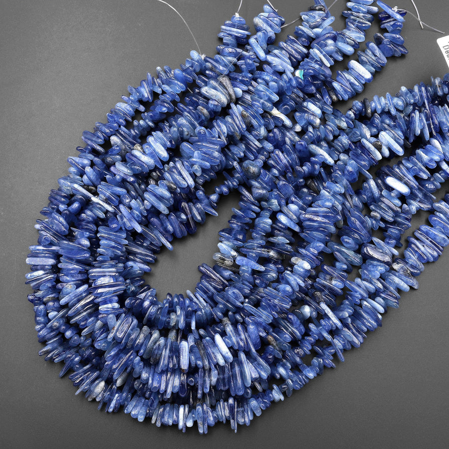 Natural Blue Kyanite Freeform Long Thin Spike Beads Center Drilled 15.5" Strand