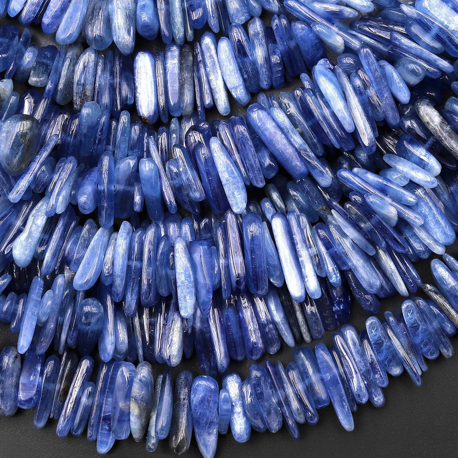 Natural Blue Kyanite Freeform Long Thin Spike Beads Center Drilled 15.5" Strand