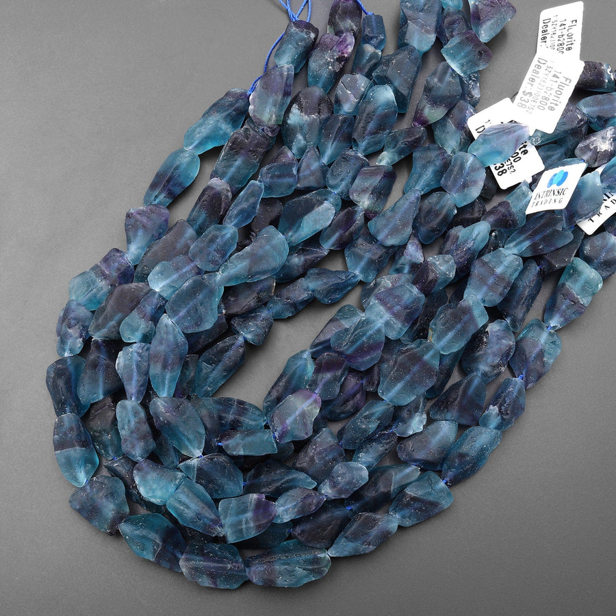 Rare Natural Bicolor Dark Blue Green Purple Fluorite Fluorite Matte Freeform Nugget Beads Gemstone 15.5" Strand