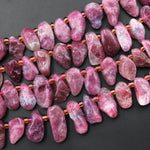 Natural Pink Tourmaline Freeform Petal Beads Top Side Drilled Gemstone 15.5" Strand