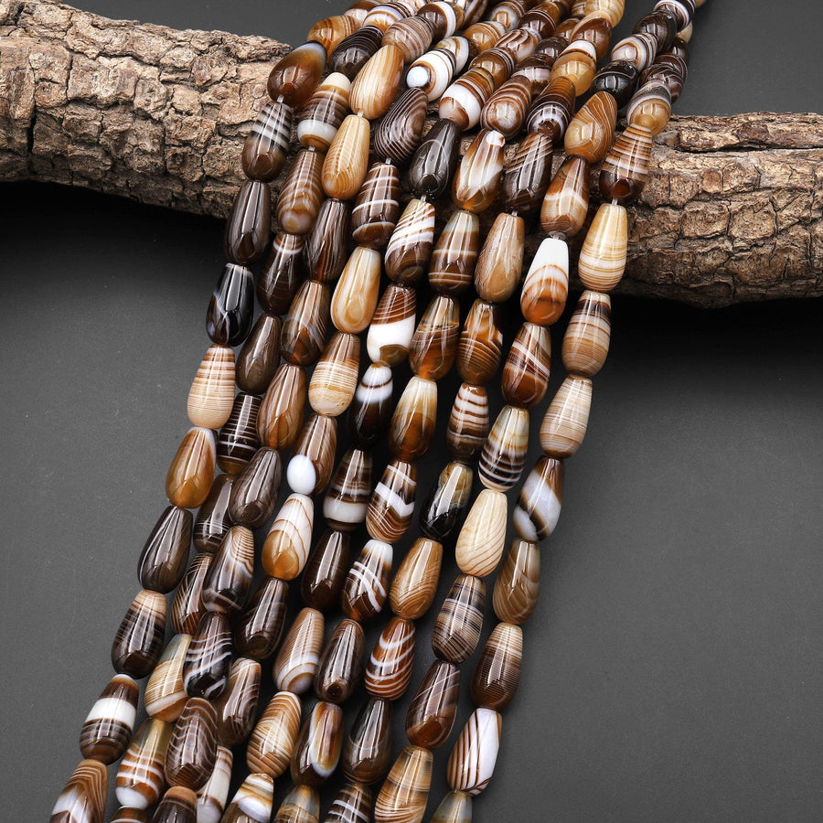 Natural Tibetan Caramel Brown Agate Beads Highly Polished Smooth Teardrop Vertically Drilled 15.5" Strand