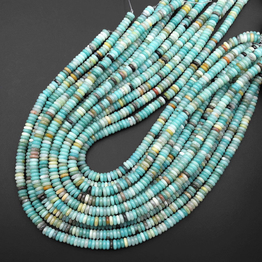 Natural Blue Amazonite 6mm Smooth Thin Rondelle Beads 15.5" Strand