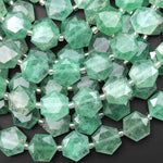 AAA Faceted Natural Green Chalcedony Geometric Hexagon Coin 12mm Gemstone 15.5" Strand