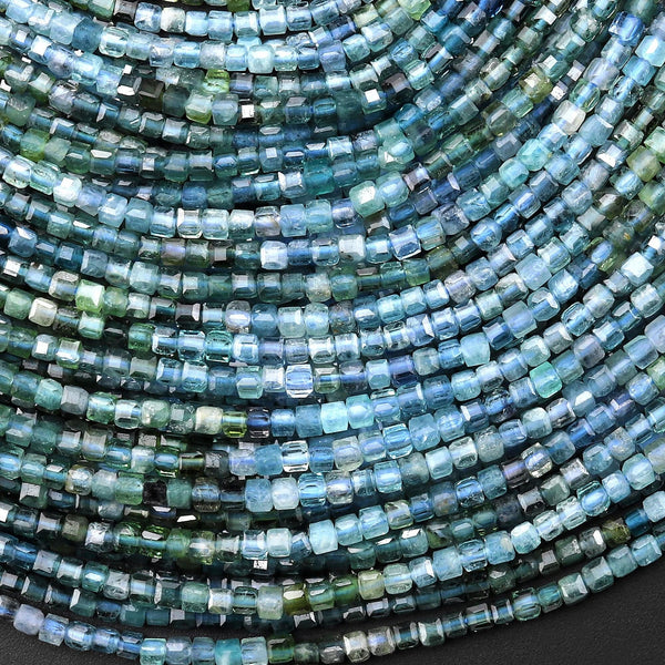 AAA Natural Paraiba Blue Green Tourmaline Faceted 2mm Cube Beads Indicolite Gemstone 15.5" Strand