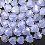 AAA Natural Blue Chalcedony Faceted Heart Beads 12mm Gemstone 15.5" Strand