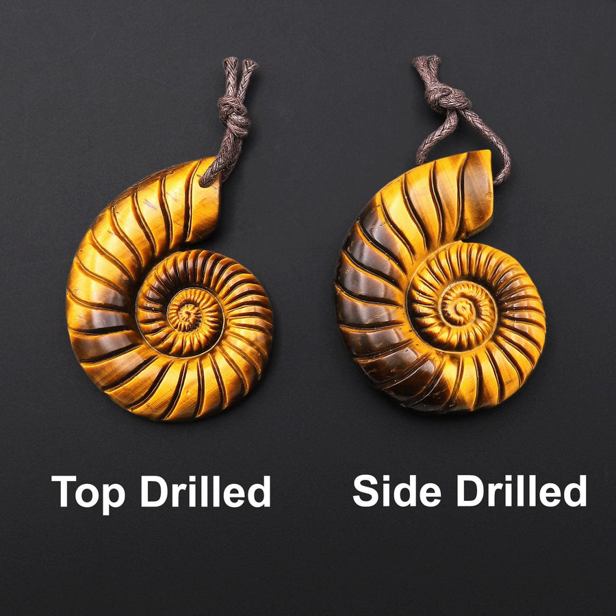 AAA Hand Carved Natural Golden Tiger's Eye Tiger Ammonite Pendant Gemstone Focal Bead