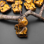 AAA Hand Carved Natural Golden Tiger's Eye Tiger Cat Pendant Gemstone Focal Bead