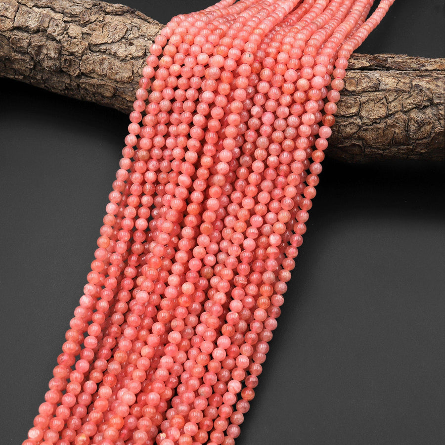 AAA Translucent Natural Pink Red Rhodochrosite 4mm Smooth Round Beads 15.5" Strand