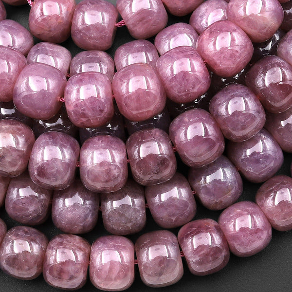 AAA Rare Natural Madagascar Rose Quartz Intense Mauve Pink Smooth Wheel Rondelle 12mm Beads 15.5" Strand