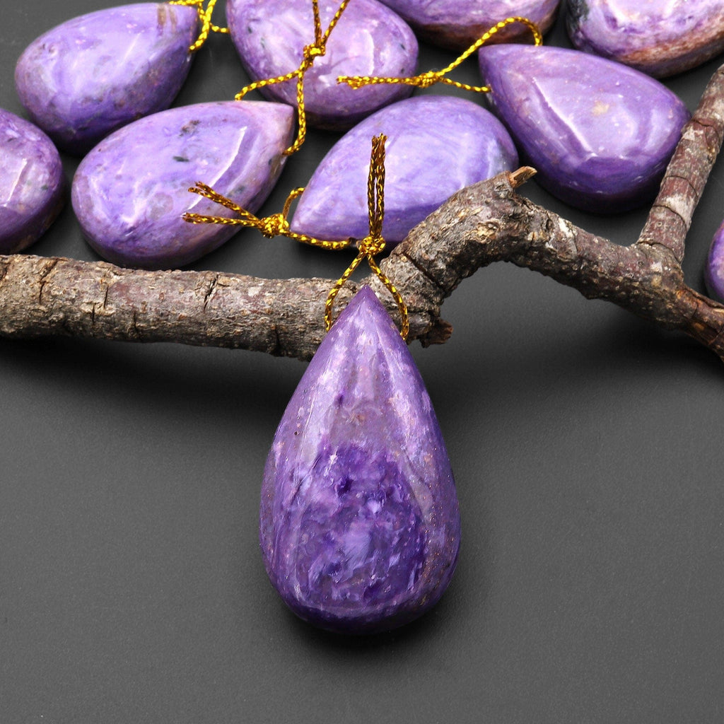 Real Natural Purple Russian Charoite Pendant Side Drilled Teardrop Gemstone