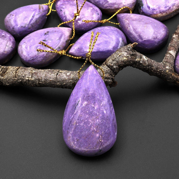 Large Natural Purple Russian Charoite Pendant Side Drilled Teardrop Gemstone A1
