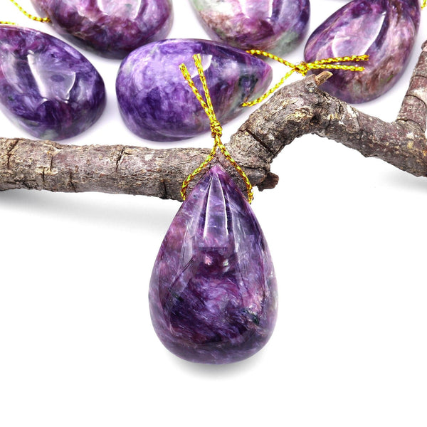 AAA Rare Natural Mauve Purple Russian Charoite Pendant Side Drilled Teardrop Gemstone A2