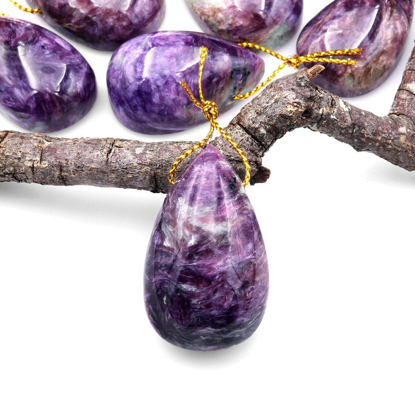 AAA Rare Natural Mauve Purple Russian Charoite Pendant Side Drilled Teardrop Gemstone A4