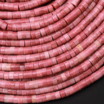 Natural Red Pink Petrified Rhodonite 4mm Heishi Rondelle Beads 15.5" Strand