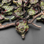 Natural Dragon Blood Jasper Gemstone Wolf Head Side Drilled Crystal Pendant Bead A1