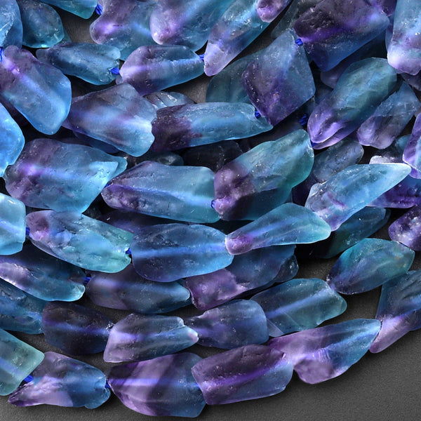 Rare Natural Bicolor Blue Green Fluorite Fluorite Matte Freeform Nugget Beads Gemstone 15.5" Strand