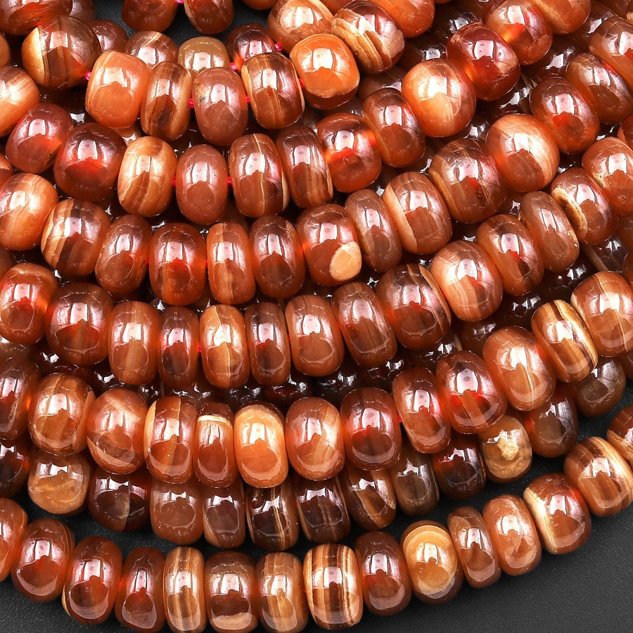 Rare AAA Natural Brown Rhodochrosite Smooth 6mm 8mm 10mm 12mm Rondelle Beads 15.5" Strand